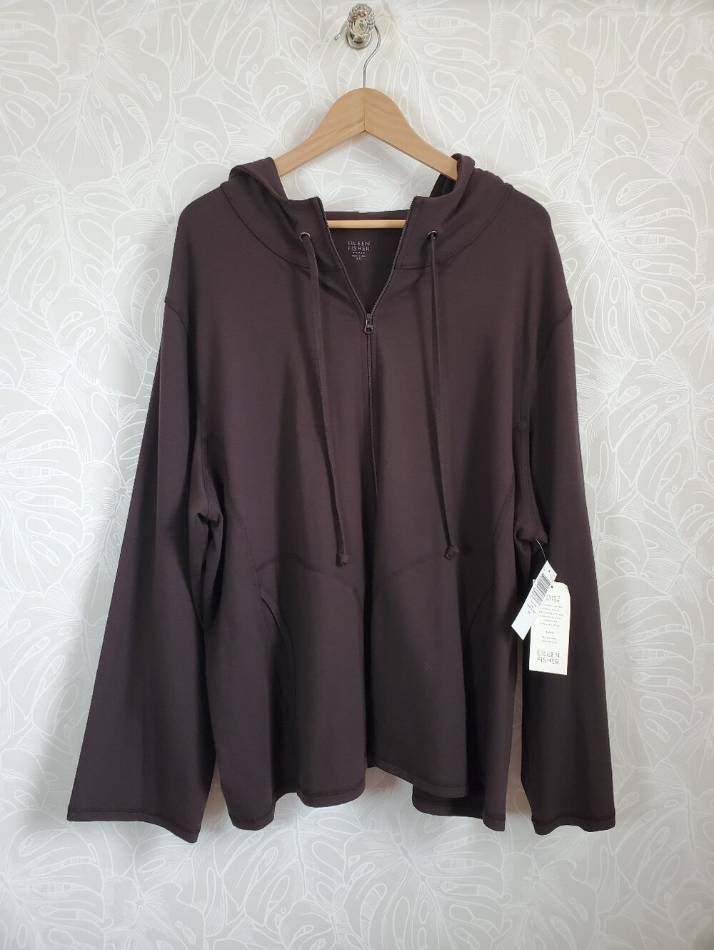 NEW Eileen Fisher Organic Cotton Zip Up Hooded Jacket Plus Size 3X Brown